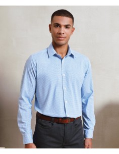 P-PR220-Mens Microcheck (Gingham) Long Sleeve Cotton Shirt 2